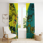 Custom Hockeyroos Kangaroo Field Hockey Window Curtain Aboriginal Pattern Green Gold Dynamic Athlete Design