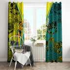 Custom Hockeyroos Kangaroo Field Hockey Window Curtain Aboriginal Pattern Green Gold Dynamic Athlete Design