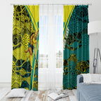 Custom Hockeyroos Kangaroo Field Hockey Window Curtain Aboriginal Pattern Green Gold Dynamic Athlete Design