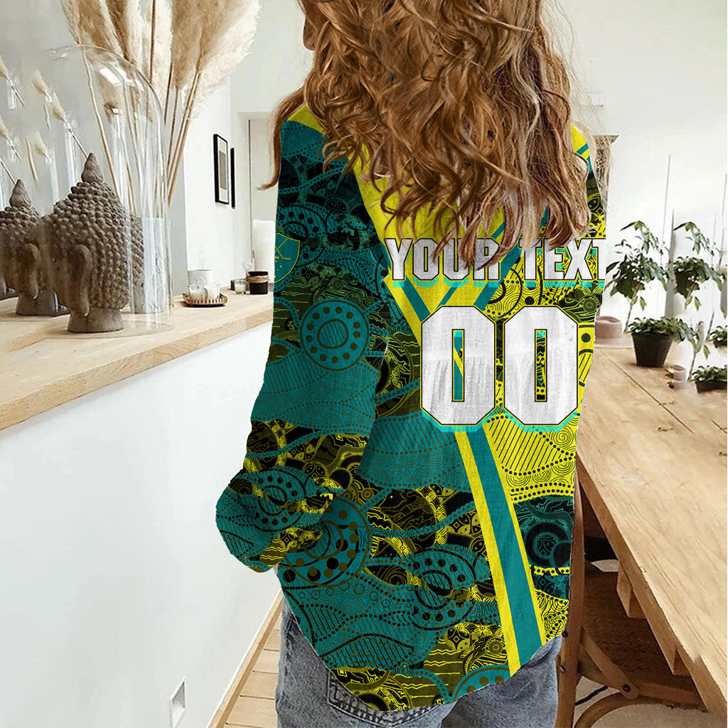 Custom Hockeyroos Kangaroo Field Hockey Women Casual Shirt Aboriginal Pattern Green Gold Dynamic Athlete Design