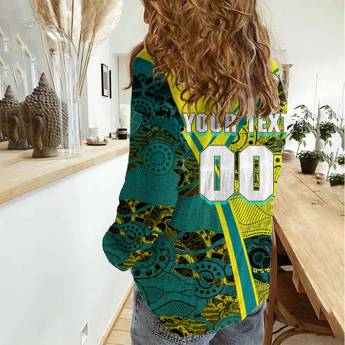 Custom Hockeyroos Kangaroo Field Hockey Women Casual Shirt Aboriginal Pattern Green Gold Dynamic Athlete Design