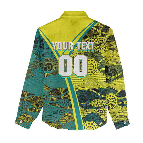 Custom Hockeyroos Kangaroo Field Hockey Women Casual Shirt Aboriginal Pattern Green Gold Dynamic Athlete Design