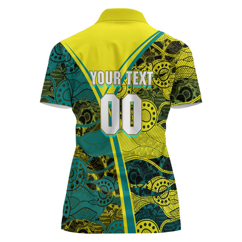 Custom Hockeyroos Kangaroo Field Hockey Women Polo Shirt Aboriginal Pattern Green Gold Dynamic Athlete Design