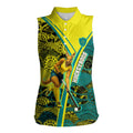 Custom Hockeyroos Kangaroo Field Hockey Women Sleeveless Polo Shirt Aboriginal Pattern Green Gold Dynamic Athlete Design