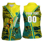 Custom Hockeyroos Kangaroo Field Hockey Women Sleeveless Polo Shirt Aboriginal Pattern Green Gold Dynamic Athlete Design
