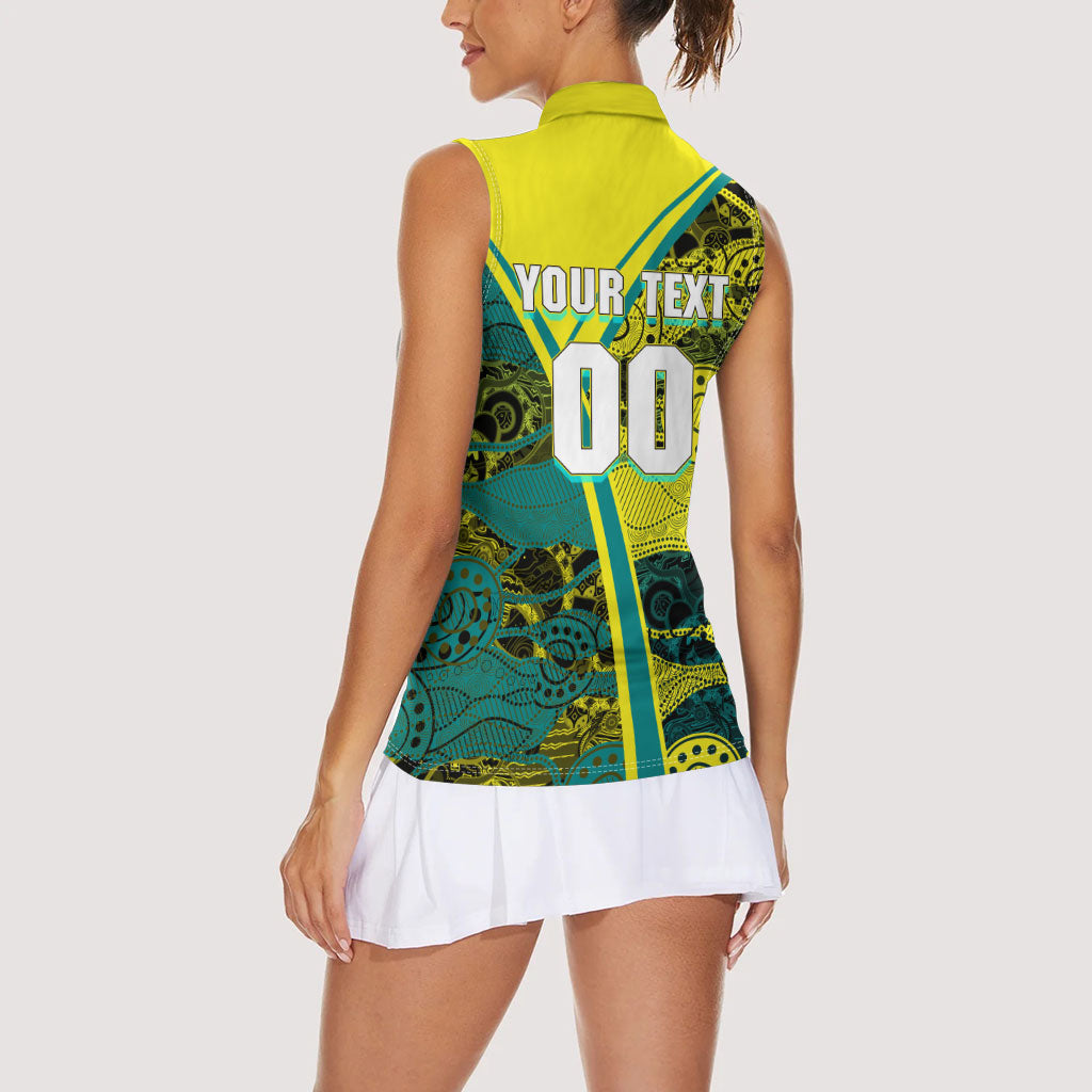 Custom Hockeyroos Kangaroo Field Hockey Women Sleeveless Polo Shirt Aboriginal Pattern Green Gold Dynamic Athlete Design
