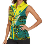 Custom Hockeyroos Kangaroo Field Hockey Women Sleeveless Polo Shirt Aboriginal Pattern Green Gold Dynamic Athlete Design