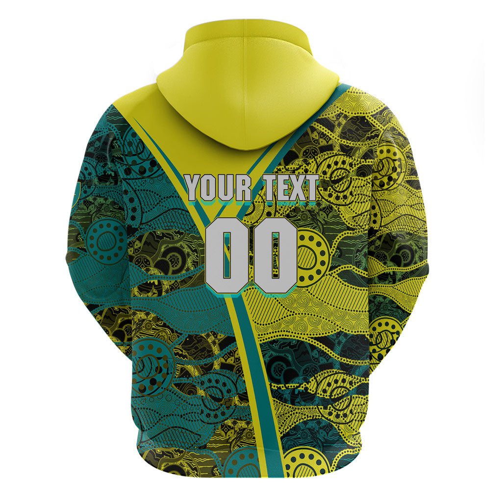 Custom Hockeyroos Kangaroo Field Hockey Zip Hoodie Aboriginal Pattern Green Gold Dynamic Athlete Design