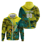 Custom Hockeyroos Kangaroo Field Hockey Zip Hoodie Aboriginal Pattern Green Gold Dynamic Athlete Design