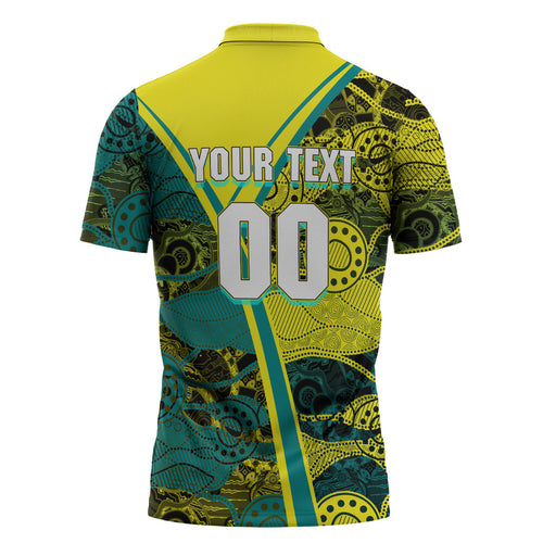 Custom Hockeyroos Kangaroo Field Hockey Zipper Polo Shirt Aboriginal Pattern Green Gold Dynamic Athlete Design