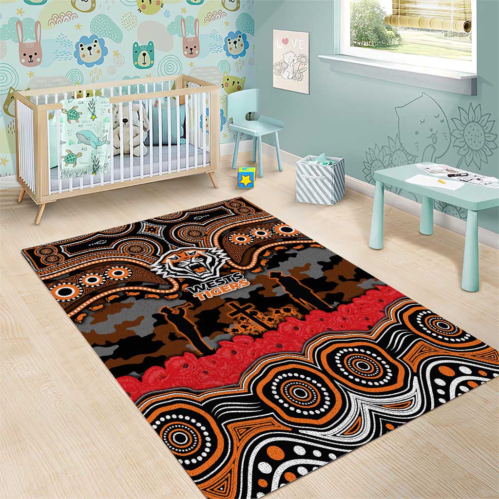 ANZAC Day Wests Tigers Area Rug Military Memorial Aboriginal Indigenous Art