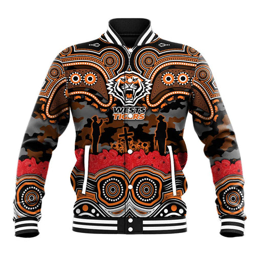 ANZAC Day Wests Tigers Baseball Jacket Military Memorial Aboriginal Indigenous Art