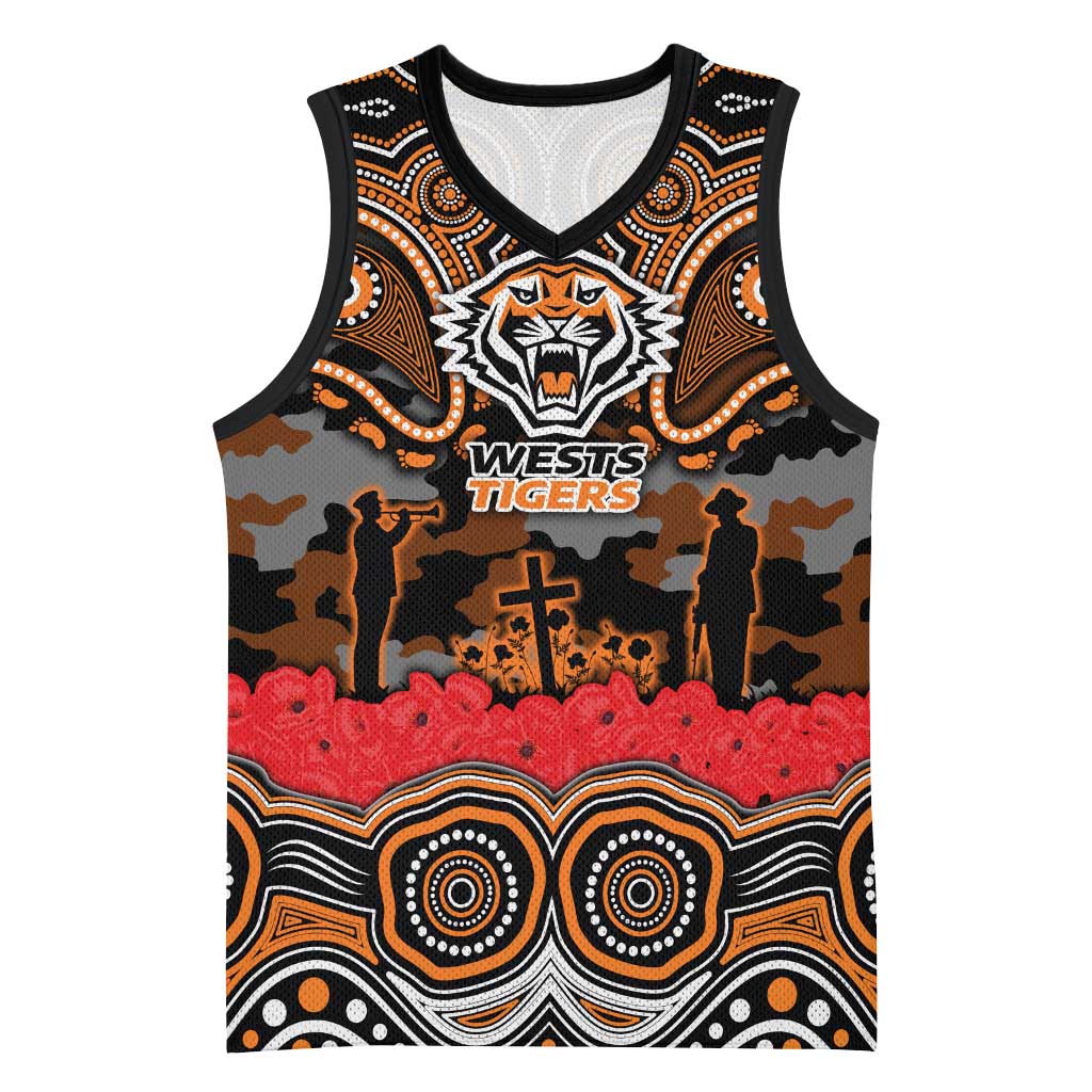 ANZAC Day Wests Tigers Basketball Jersey Military Memorial Aboriginal Indigenous Art
