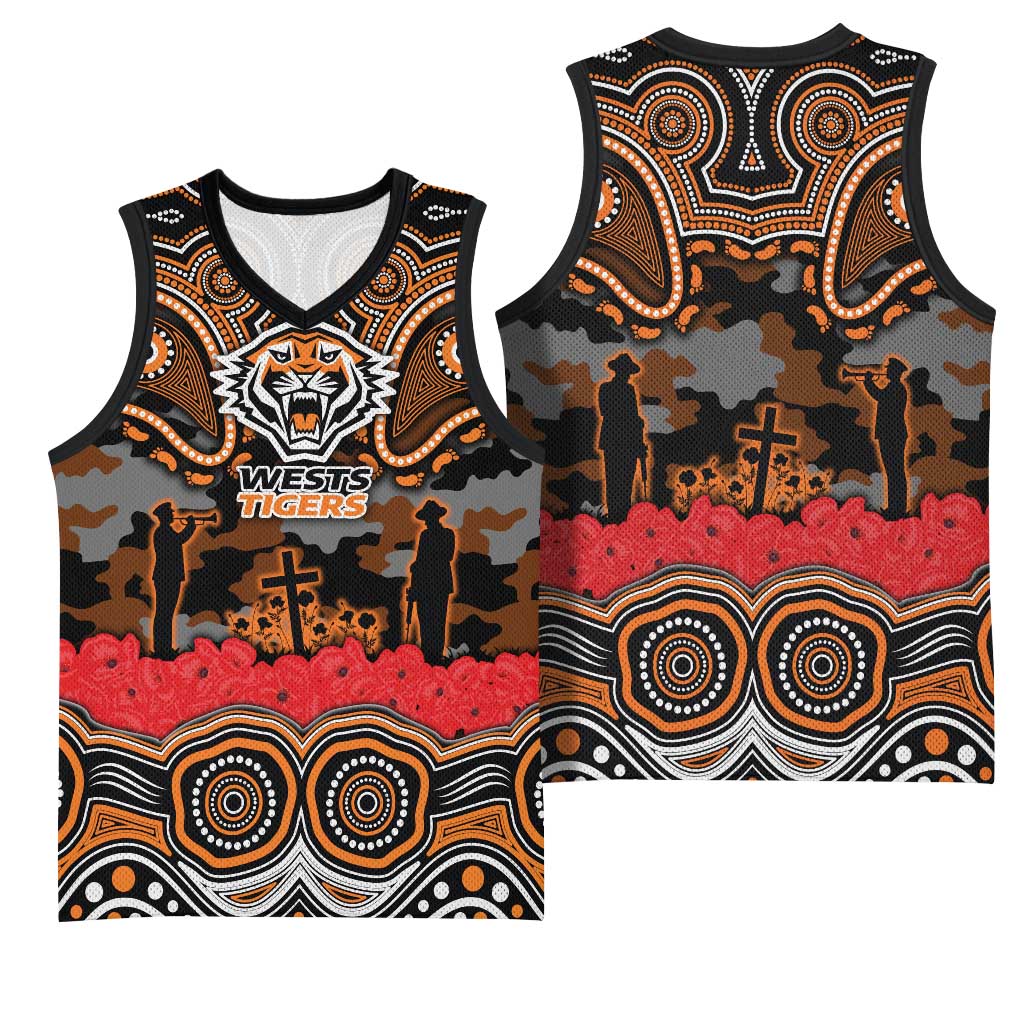 ANZAC Day Wests Tigers Basketball Jersey Military Memorial Aboriginal Indigenous Art