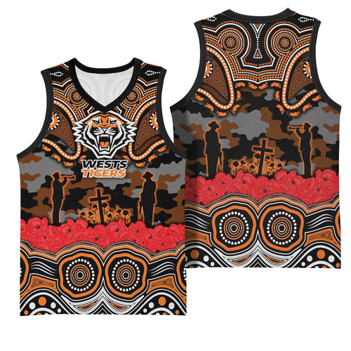 ANZAC Day Wests Tigers Basketball Jersey Military Memorial Aboriginal Indigenous Art