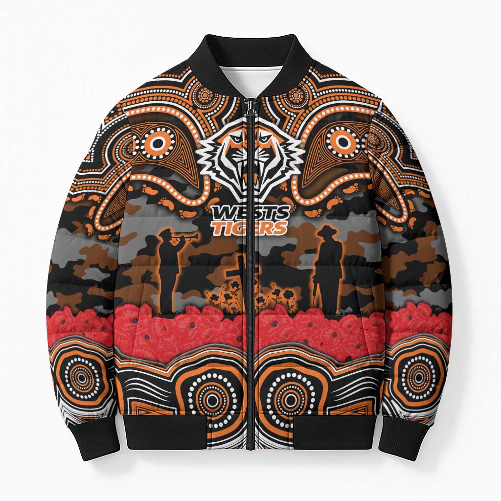 ANZAC Day Wests Tigers Bomber Puffer Jacket Military Memorial Aboriginal Indigenous Art