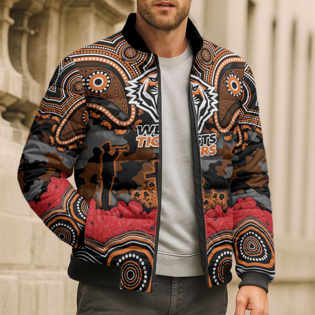 ANZAC Day Wests Tigers Bomber Puffer Jacket Military Memorial Aboriginal Indigenous Art