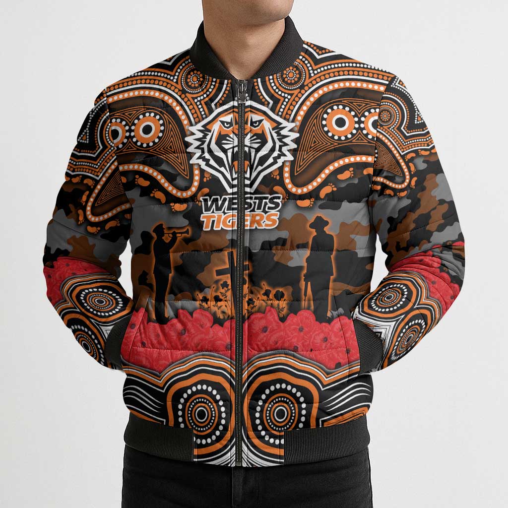 ANZAC Day Wests Tigers Bomber Puffer Jacket Military Memorial Aboriginal Indigenous Art