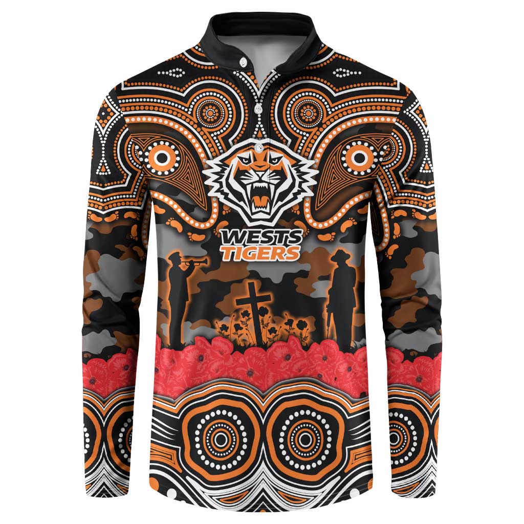 ANZAC Day Wests Tigers Button Sweatshirt Military Memorial Aboriginal Indigenous Art