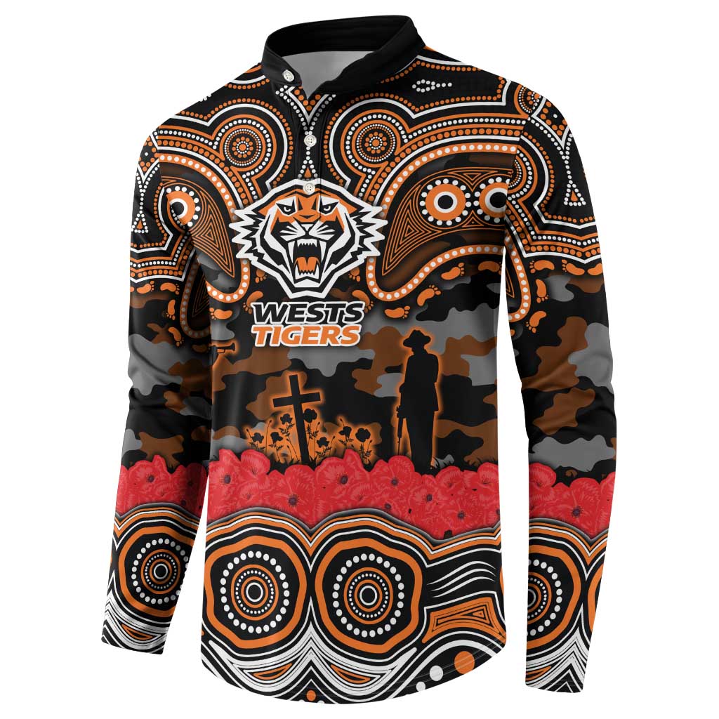 ANZAC Day Wests Tigers Button Sweatshirt Military Memorial Aboriginal Indigenous Art