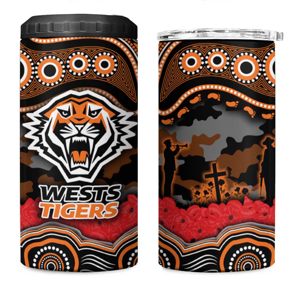 ANZAC Day Wests Tigers 4 in 1 Can Cooler Tumbler Military Memorial Aboriginal Indigenous Art