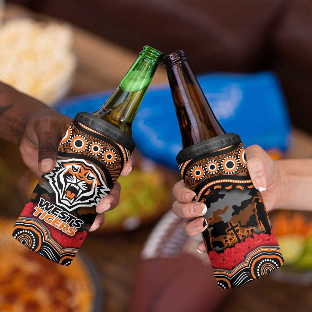 ANZAC Day Wests Tigers 4 in 1 Can Cooler Tumbler Military Memorial Aboriginal Indigenous Art
