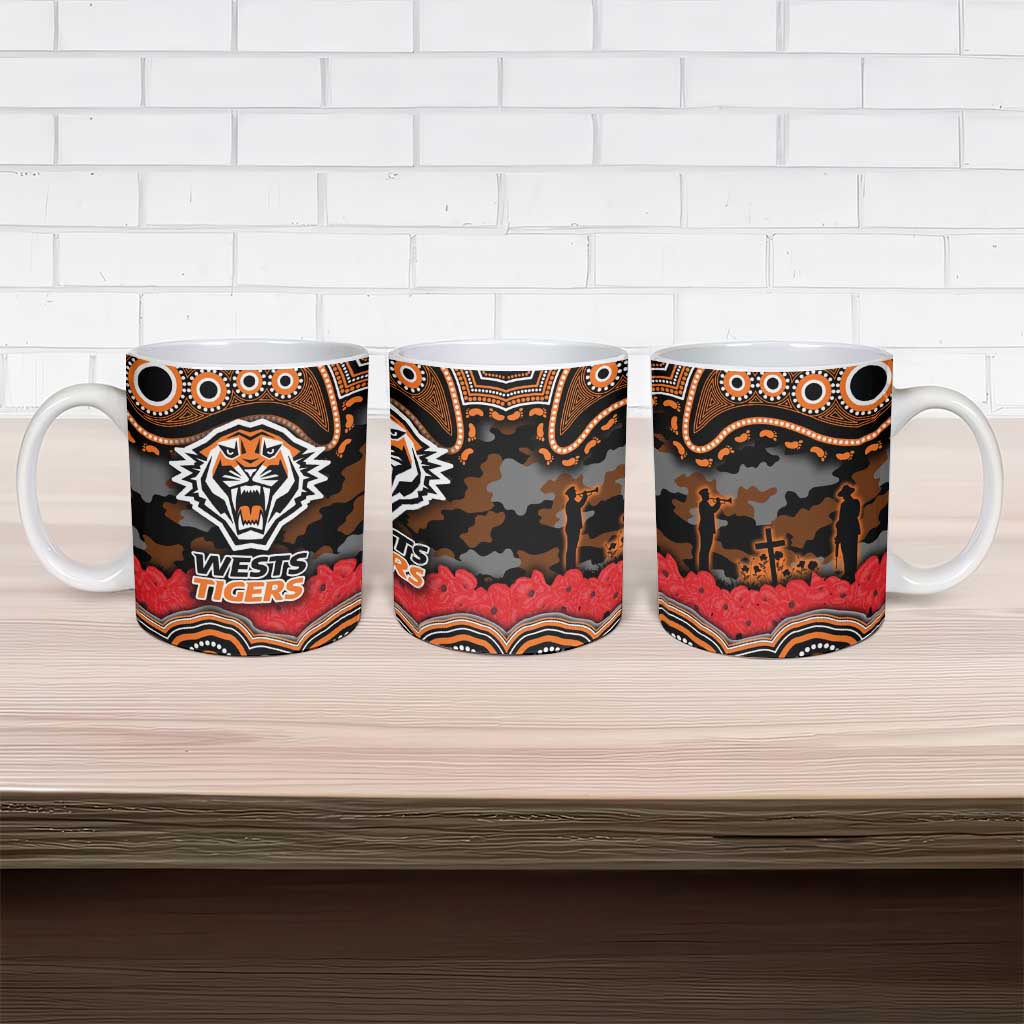 ANZAC Day Wests Tigers Ceramic Mug Military Memorial Aboriginal Indigenous Art