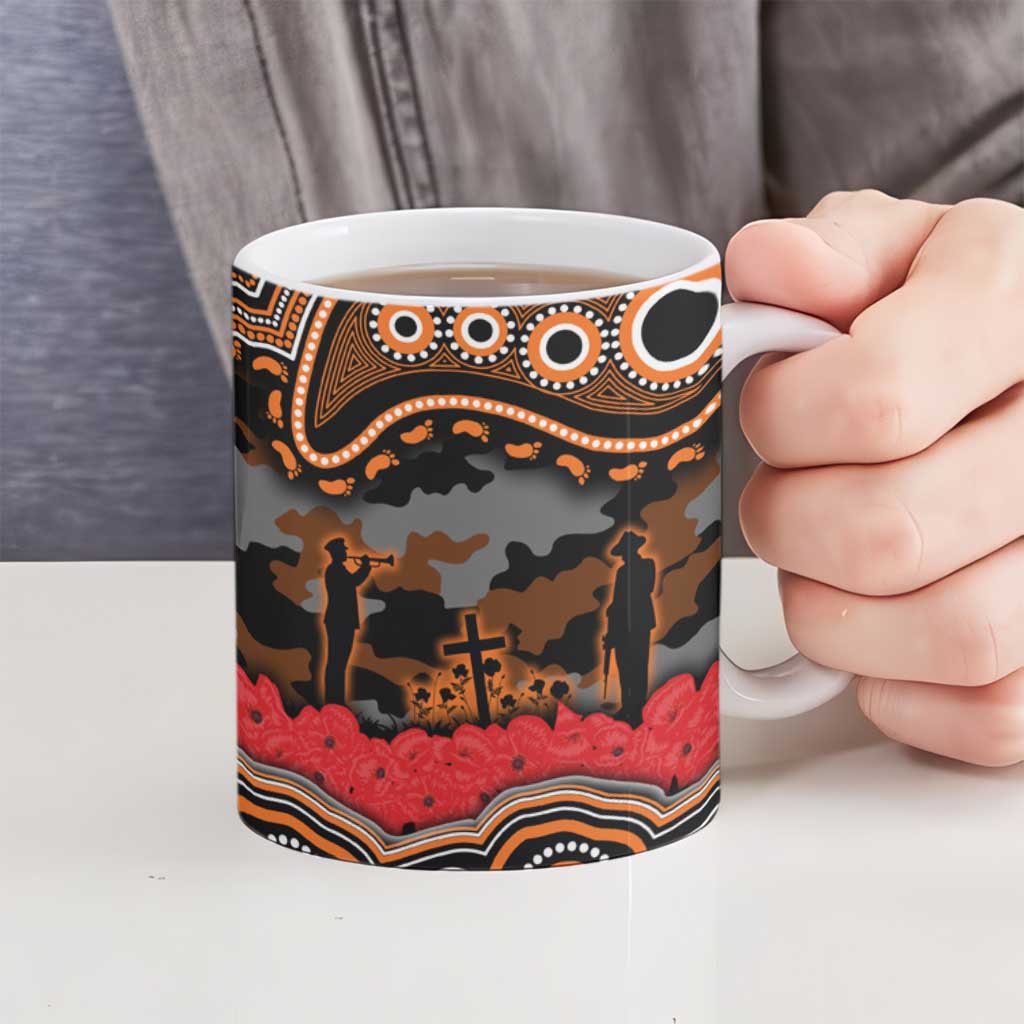 ANZAC Day Wests Tigers Ceramic Mug Military Memorial Aboriginal Indigenous Art