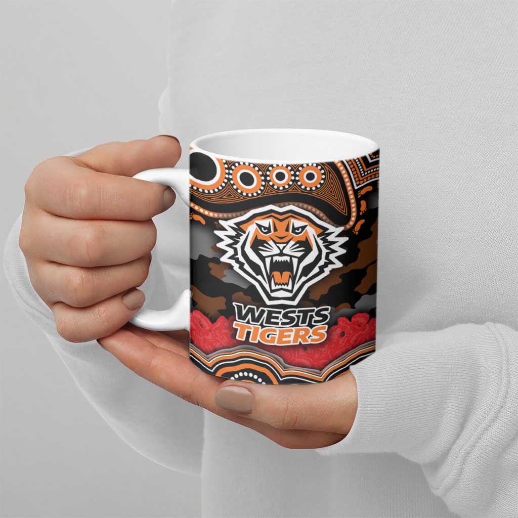 ANZAC Day Wests Tigers Ceramic Mug Military Memorial Aboriginal Indigenous Art