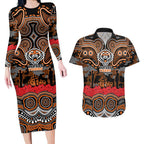 ANZAC Day Wests Tigers Couples Matching Long Sleeve Bodycon Dress and Hawaiian Shirt Military Memorial Aboriginal Indigenous Art