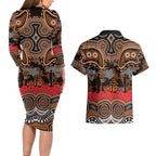 ANZAC Day Wests Tigers Couples Matching Long Sleeve Bodycon Dress and Hawaiian Shirt Military Memorial Aboriginal Indigenous Art