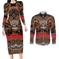 ANZAC Day Wests Tigers Couples Matching Long Sleeve Bodycon Dress and Long Sleeve Button Shirt Military Memorial Aboriginal Indigenous Art