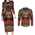 ANZAC Day Wests Tigers Couples Matching Long Sleeve Bodycon Dress and Long Sleeve Button Shirt Military Memorial Aboriginal Indigenous Art