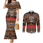 ANZAC Day Wests Tigers Couples Matching Mermaid Dress and Long Sleeve Button Shirt Military Memorial Aboriginal Indigenous Art