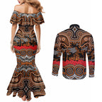 ANZAC Day Wests Tigers Couples Matching Mermaid Dress and Long Sleeve Button Shirt Military Memorial Aboriginal Indigenous Art