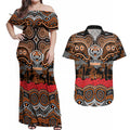 ANZAC Day Wests Tigers Couples Matching Off Shoulder Maxi Dress and Hawaiian Shirt Military Memorial Aboriginal Indigenous Art
