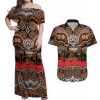 ANZAC Day Wests Tigers Couples Matching Off Shoulder Maxi Dress and Hawaiian Shirt Military Memorial Aboriginal Indigenous Art