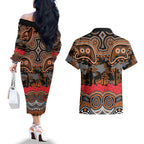 ANZAC Day Wests Tigers Couples Matching Off The Shoulder Long Sleeve Dress and Hawaiian Shirt Military Memorial Aboriginal Indigenous Art