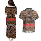 ANZAC Day Wests Tigers Couples Matching Puletasi and Hawaiian Shirt Military Memorial Aboriginal Indigenous Art