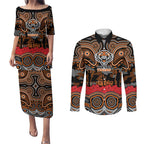 ANZAC Day Wests Tigers Couples Matching Puletasi and Long Sleeve Button Shirt Military Memorial Aboriginal Indigenous Art