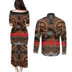 ANZAC Day Wests Tigers Couples Matching Puletasi and Long Sleeve Button Shirt Military Memorial Aboriginal Indigenous Art