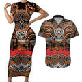 ANZAC Day Wests Tigers Couples Matching Short Sleeve Bodycon Dress and Hawaiian Shirt Military Memorial Aboriginal Indigenous Art