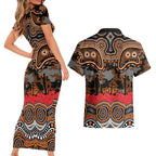 ANZAC Day Wests Tigers Couples Matching Short Sleeve Bodycon Dress and Hawaiian Shirt Military Memorial Aboriginal Indigenous Art