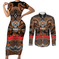 ANZAC Day Wests Tigers Couples Matching Short Sleeve Bodycon Dress and Long Sleeve Button Shirt Military Memorial Aboriginal Indigenous Art