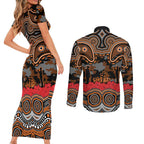 ANZAC Day Wests Tigers Couples Matching Short Sleeve Bodycon Dress and Long Sleeve Button Shirt Military Memorial Aboriginal Indigenous Art