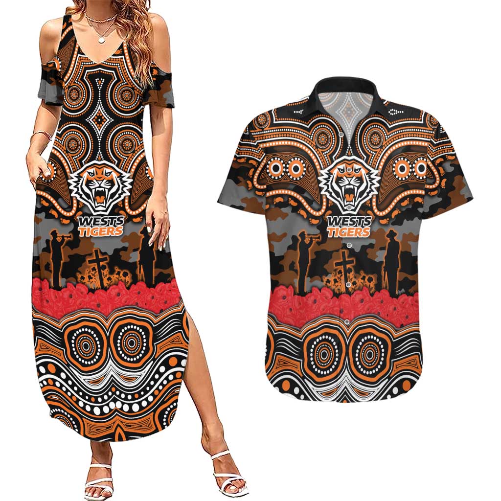 ANZAC Day Wests Tigers Couples Matching Summer Maxi Dress and Hawaiian Shirt Military Memorial Aboriginal Indigenous Art