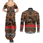 ANZAC Day Wests Tigers Couples Matching Summer Maxi Dress and Long Sleeve Button Shirt Military Memorial Aboriginal Indigenous Art