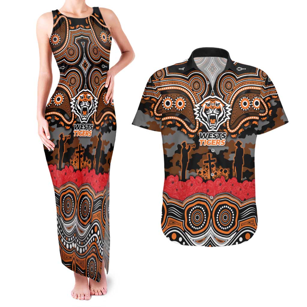 ANZAC Day Wests Tigers Couples Matching Tank Maxi Dress and Hawaiian Shirt Military Memorial Aboriginal Indigenous Art