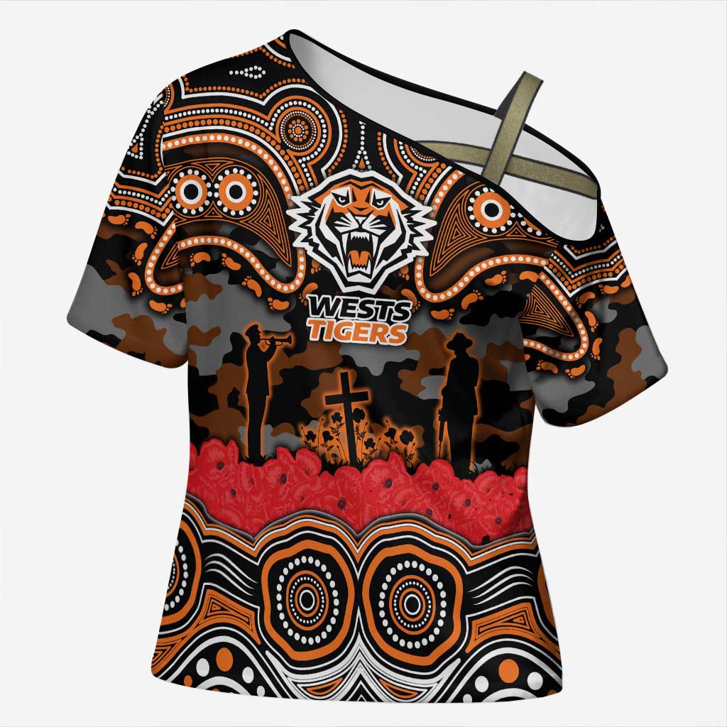 ANZAC Day Wests Tigers Cross Shoulder Shirt Military Memorial Aboriginal Indigenous Art