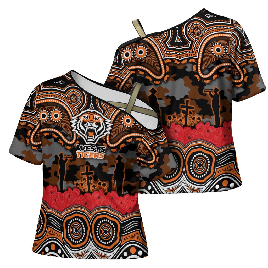 ANZAC Day Wests Tigers Cross Shoulder Shirt Military Memorial Aboriginal Indigenous Art